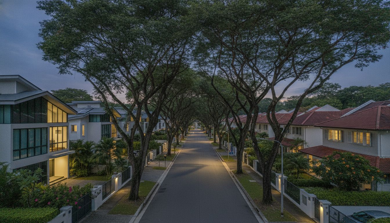 Tree-lined residential street in Upper Bukit Timah, District 21